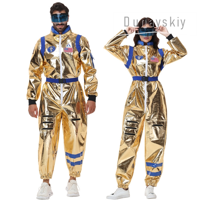 Anime Cosplay Couple - Glanzend metallic gouden astronaut jumpsuit kostuum